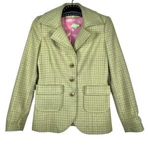 Di Vita Y2K Green Plaid Wool Three Button Blazer Jacket 6 Preppy Twee